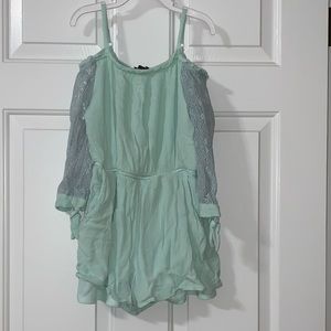 Mint green romper girls size 10/cute off shoulder